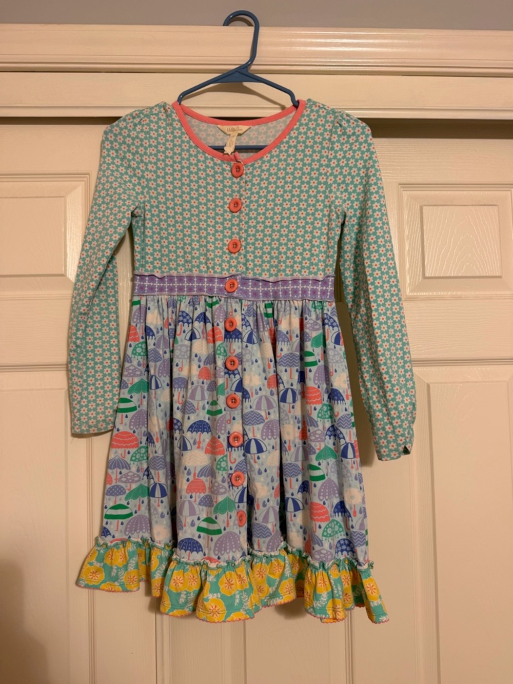 Matilda Jane Girls Long Sleeve Above The Clouds Umbrella Spring Dress Size 10